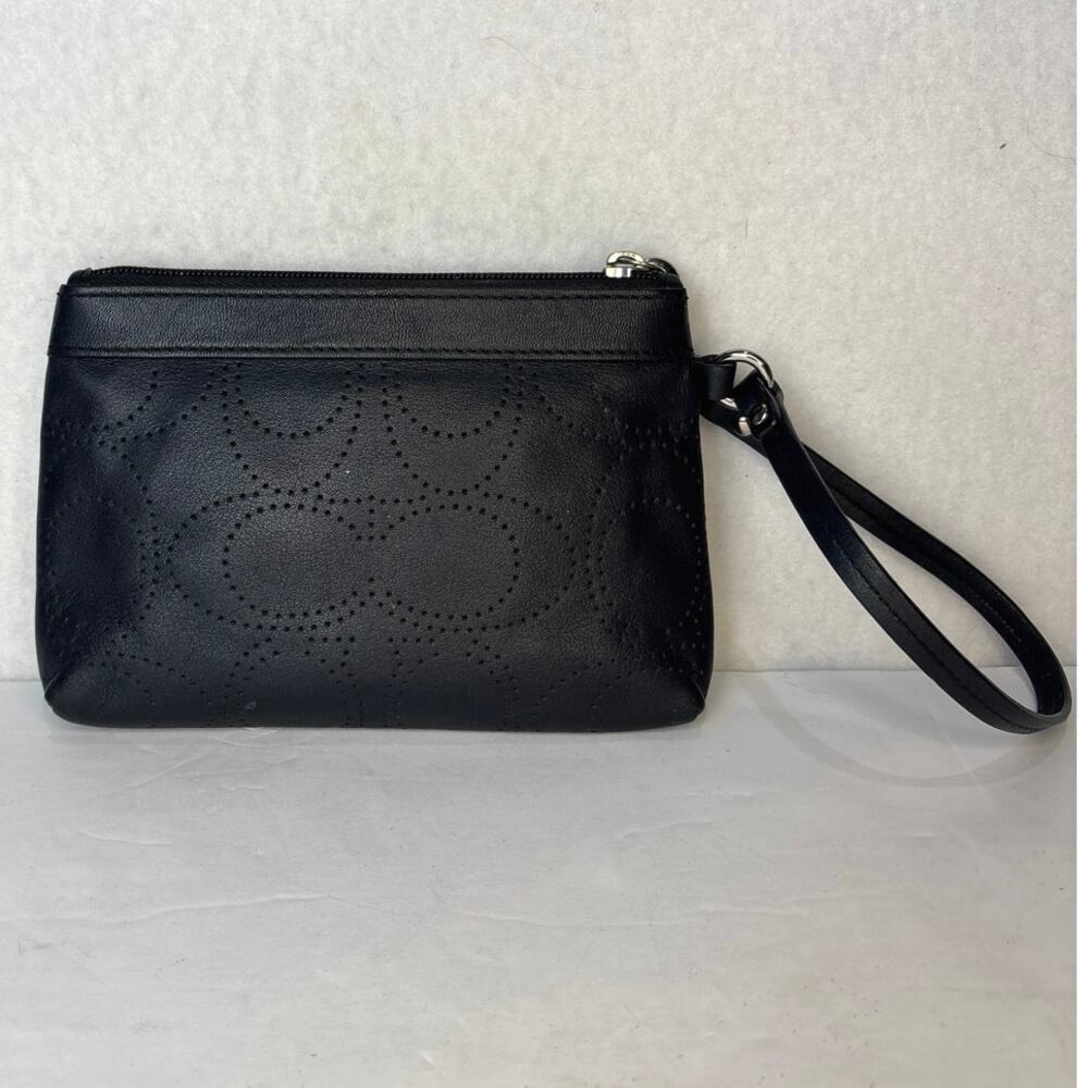 Coach Perforated Classic C-Signature Logo Leather Black Wristlet - Picture 5 of 6